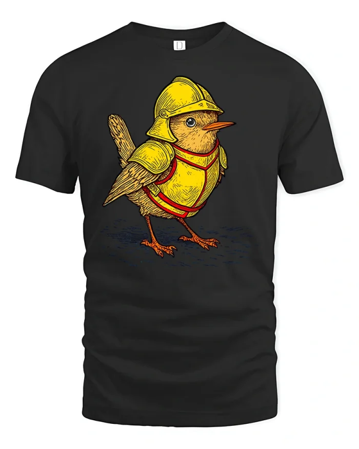 Funny Bird Knight Armor Graphic T Shirt Cute Medieval Style - black t-shirt on white background