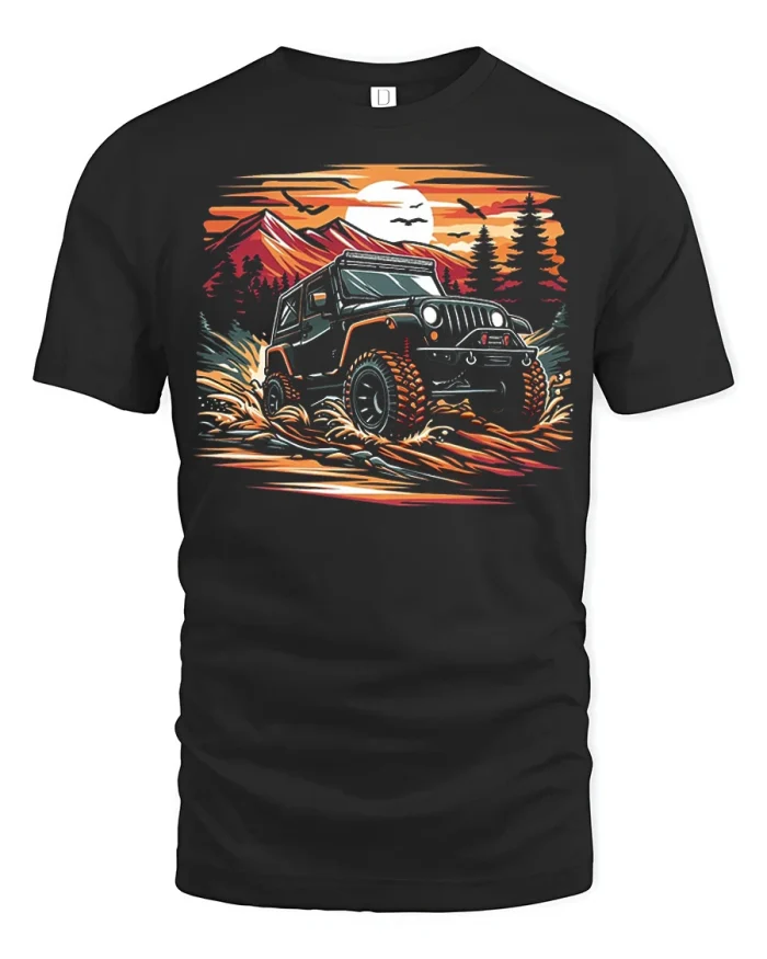 Mountain Off Road Adventure Jeep Graphic Tee Outdoor Explorer - black t-shirt on white background
