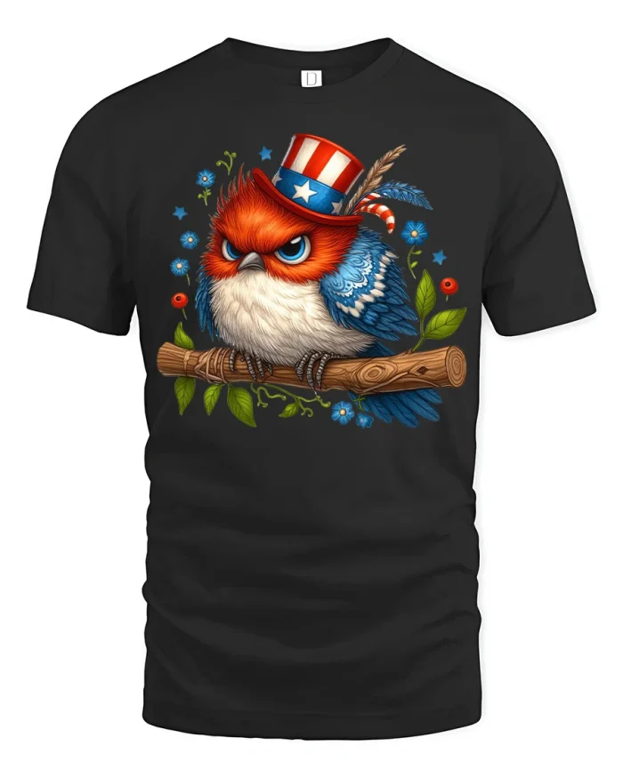 Patriotic Angry Owl Graphic Tee American Freedom Bird Design - black t-shirt on white background