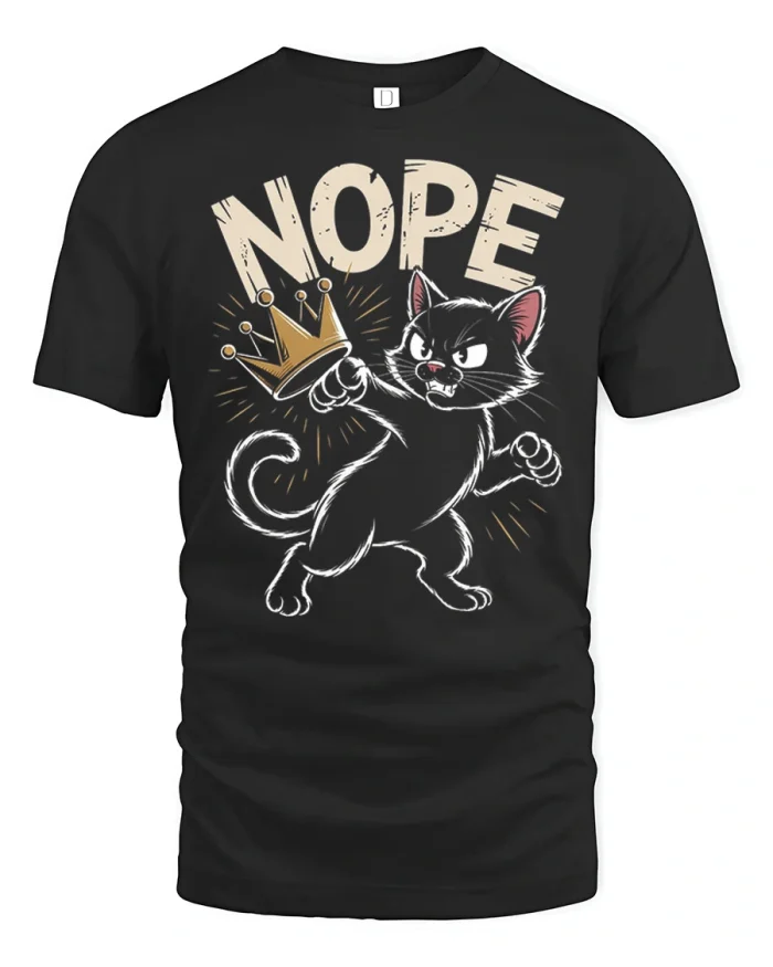 Nope Funny Angry Black Cat Graphic Tee Cute Sassy Pet Design - black t-shirt on white background