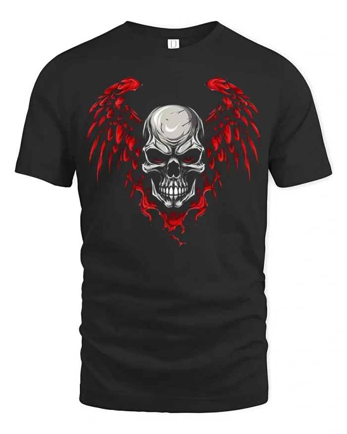 Dark Skull Angel Wings Graphic Tee Gothic Fantasy Street Style - black t-shirt on white background