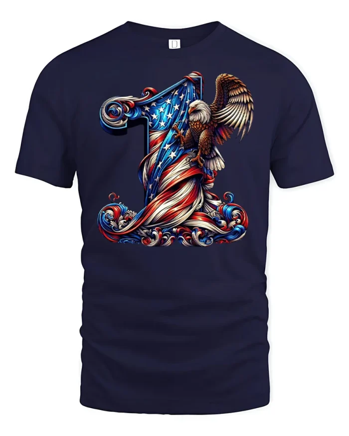 Patriotic Number One Eagle Graphic Tee American Pride Design - navy t-shirt on white background