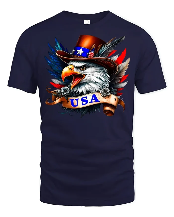 Patriotic USA Eagle Graphic Tee American Freedom Spirit Design - navy t-shirt on white background