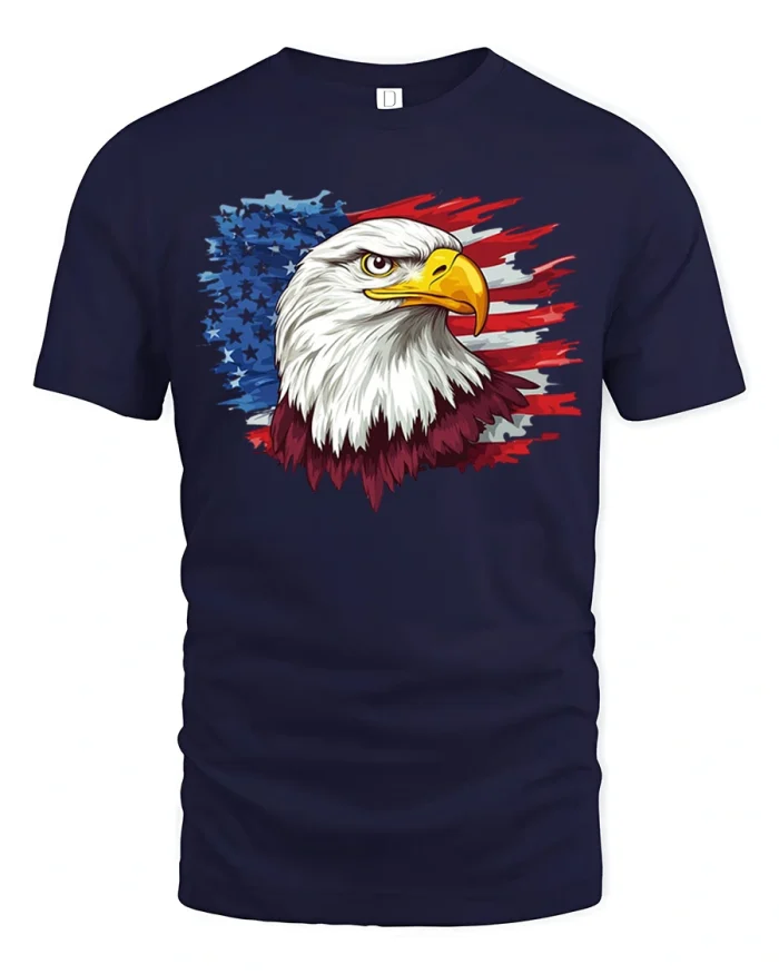 American Bald Eagle Flag Graphic T Shirt Patriotic Freedom Style - navy t-shirt on white background