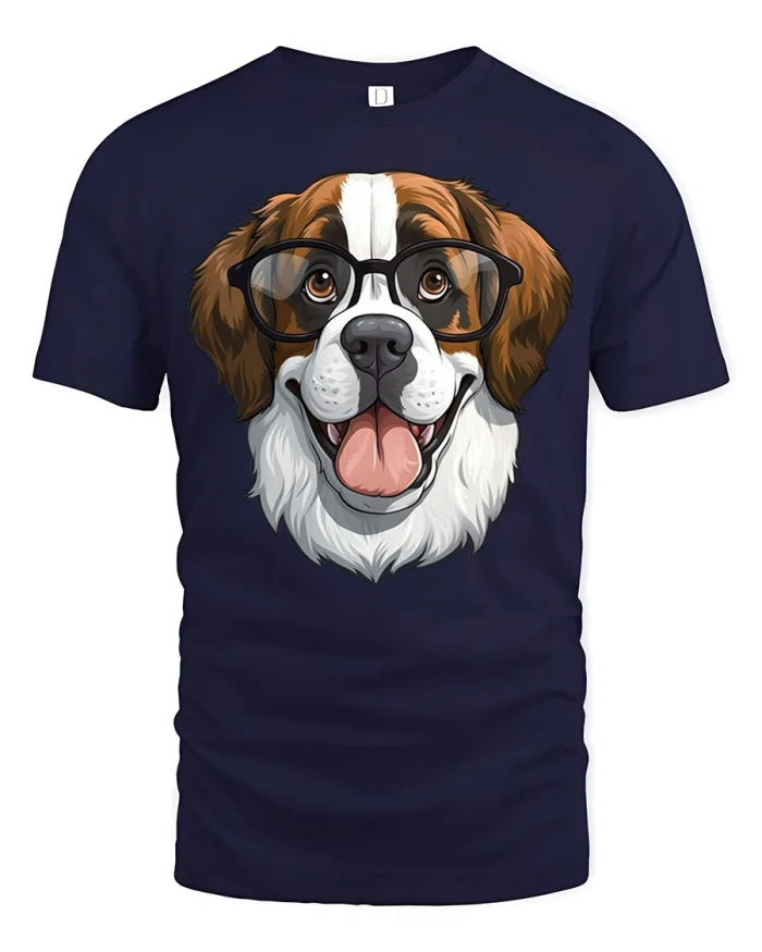 Funny Saint Bernard Dog With Glasses Graphic T Shirt Cute Style - navy t-shirt on white background