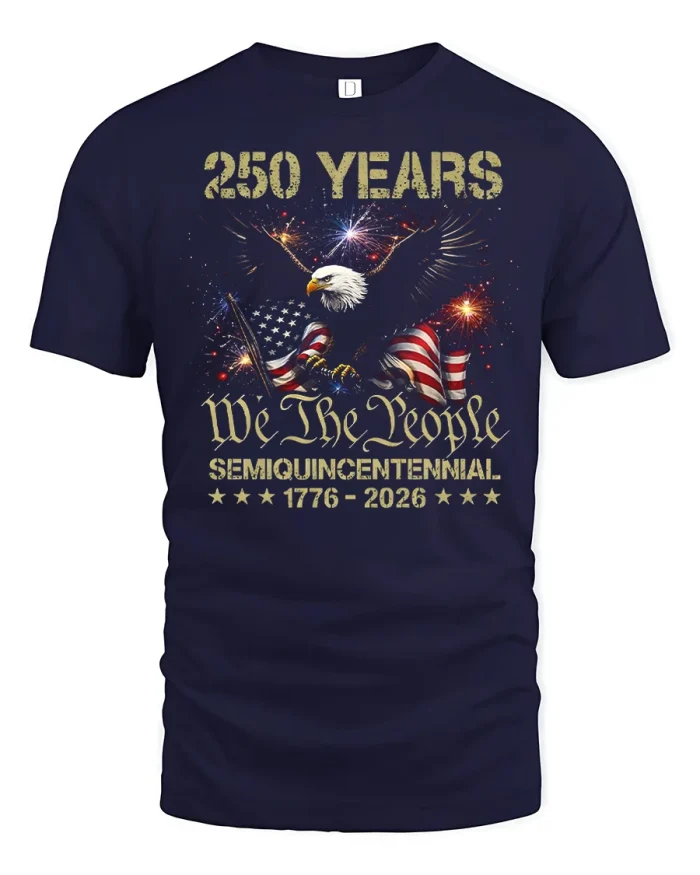 250 Years We The People Semiquincentennial Eagle Patriotic T Shirt - navy t-shirt on white background