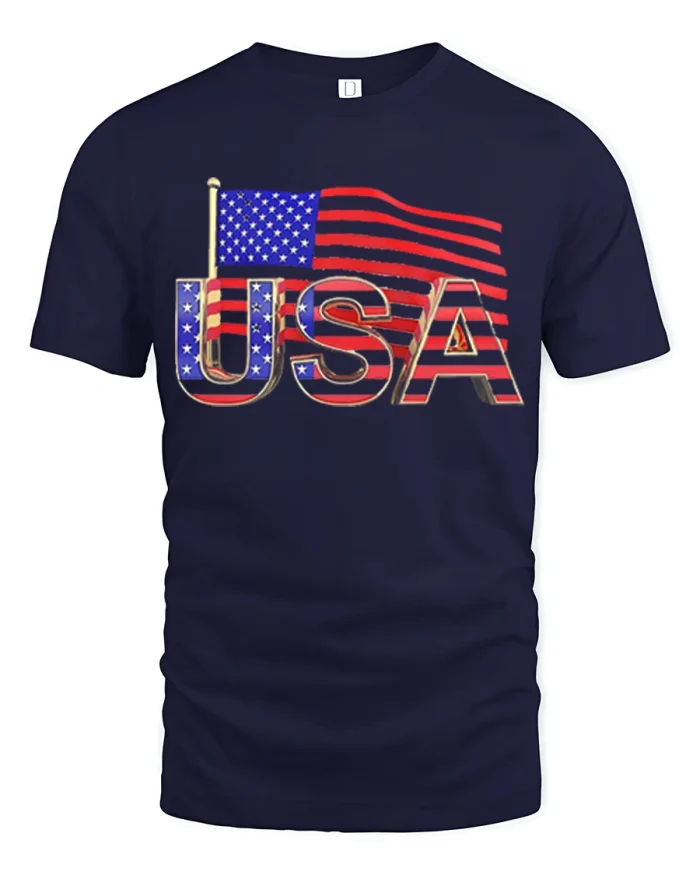 Classic USA American Flag Patriotic Graphic T Shirt Pride Tee - navy t-shirt on white background