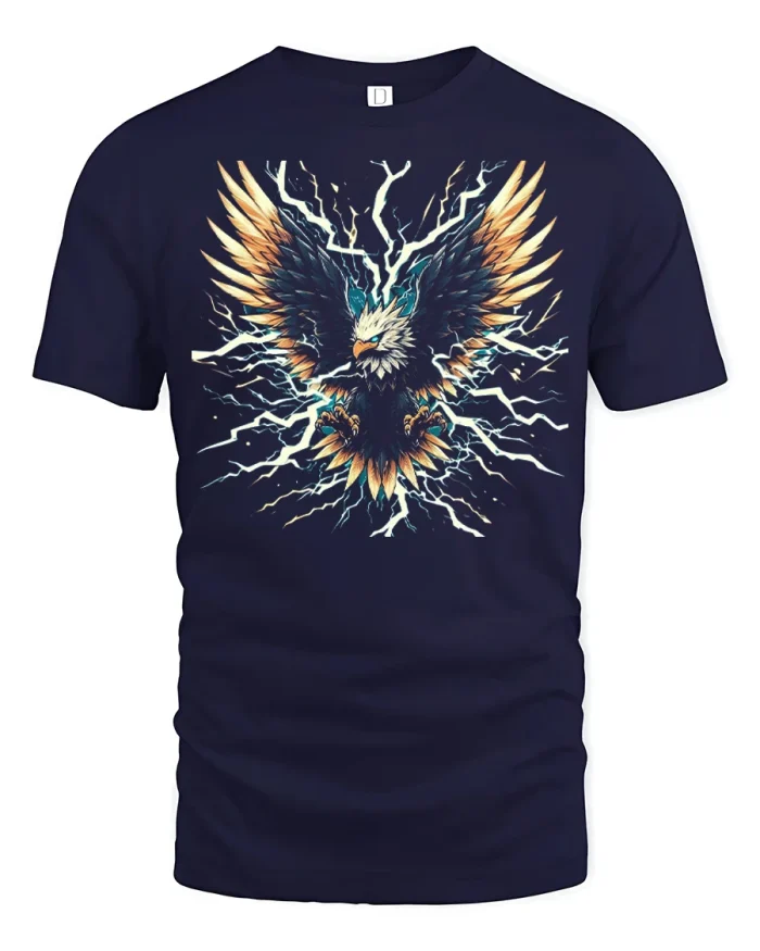 Thunder Eagle Lightning Graphic T Shirt Bold Patriotic Power Tee - navy t-shirt on white background