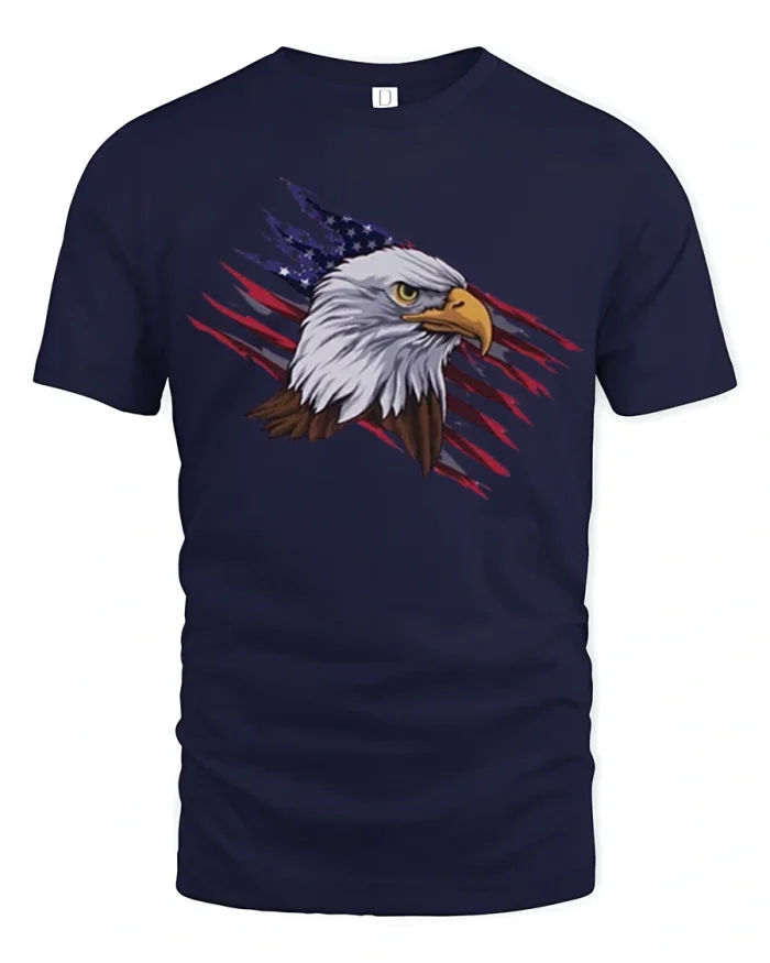 Patriotic Bald Eagle American Flag Vintage Freedom Graphic T Shirt - navy t-shirt on white background