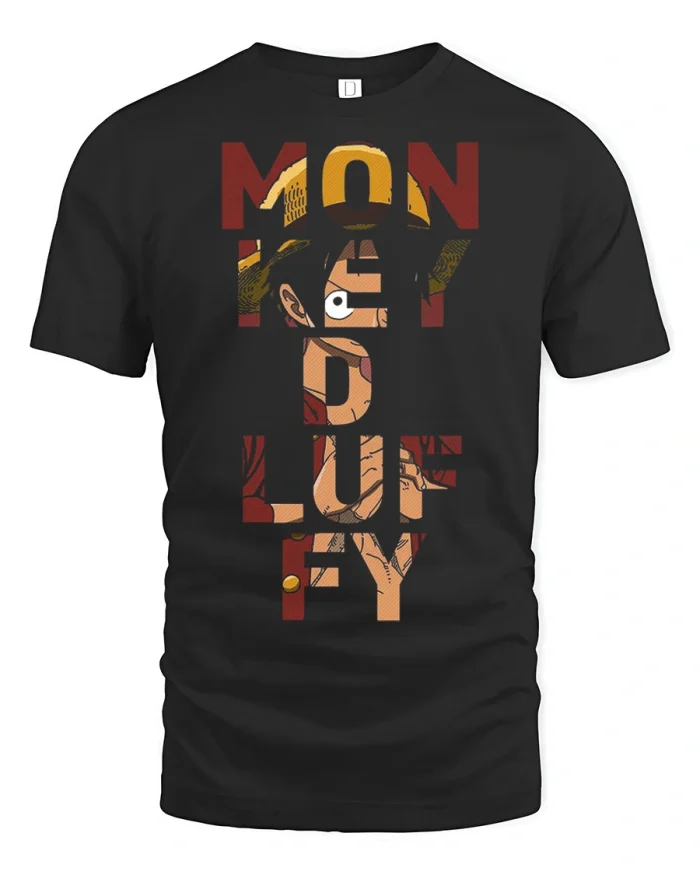 Monkey D Luffy Anime Graphic One Piece T Shirt Design - black t-shirt on white background
