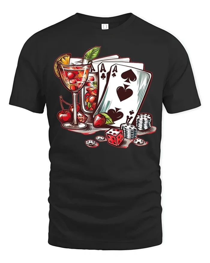 Lucky Ace Poker Cards Casino Graphic T Shirt Design - black t-shirt on white background