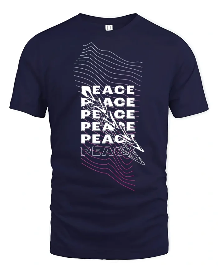 Stacked Peace Typography Graphic Tee Modern Minimal Street Art - navy t-shirt on white background