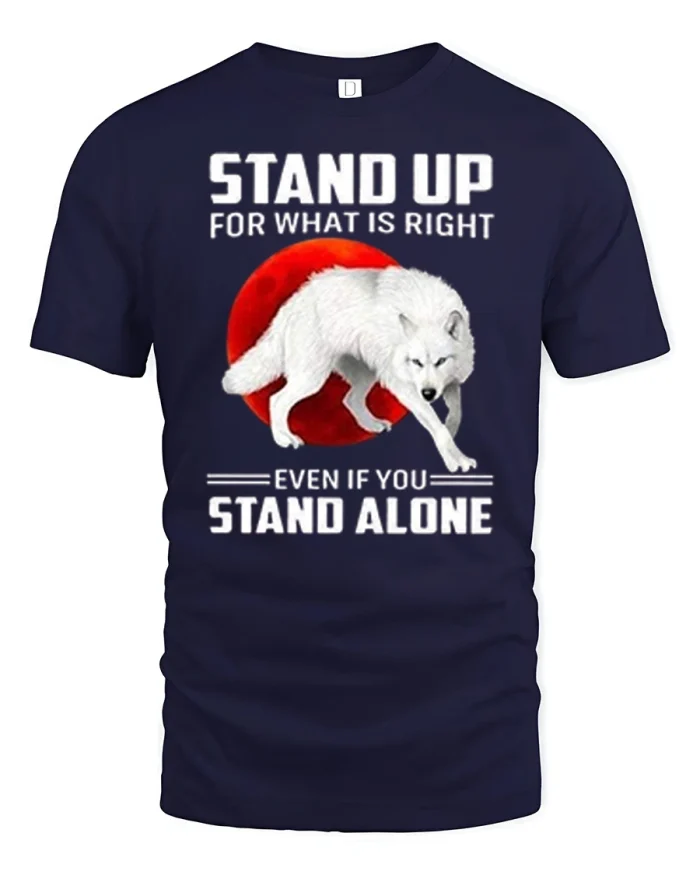 Stand Tall Lone Wolf Inspiration Graphic Tee Courage Message - navy t-shirt on white background