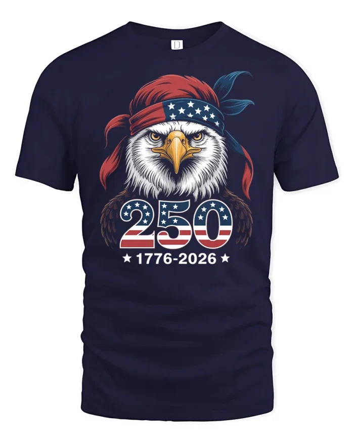 Eagle 250 Anniversary Patriotic Tee American Heritage Spirit - navy t-shirt on white background