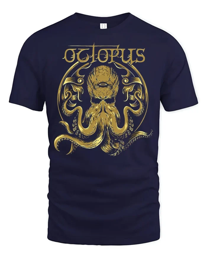 Cthulhu Cosmic Horror Monster Graphic Vintage T Shirt Design - navy t-shirt on white background