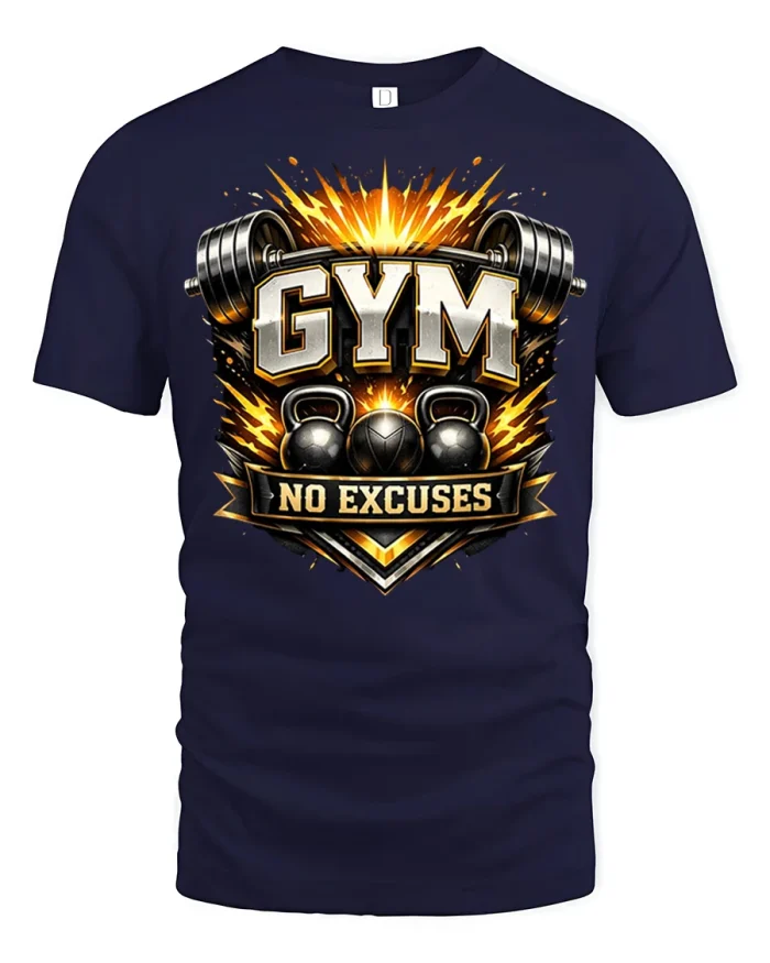 Gym No Excuses Weightlifting Graphic T Shirt Motivation Tee - navy t-shirt on white background