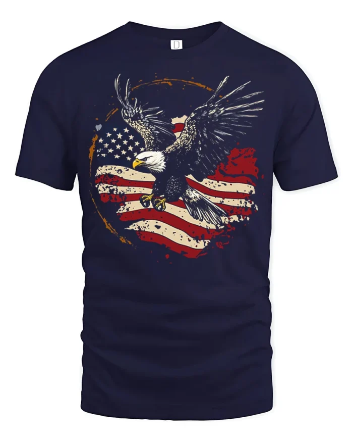 Patriotic Bald Eagle American Flag Graphic T Shirt Freedom Tee - navy t-shirt on white background