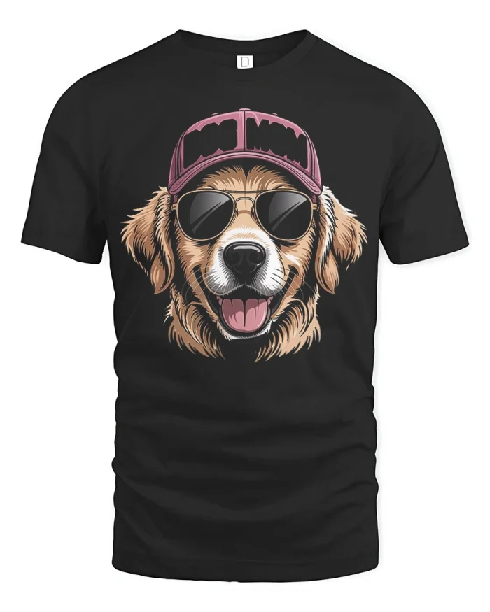 Cool Golden Retriever Sunglasses Graphic Tee Funny Dog Lover Tshirt - black t-shirt on white background