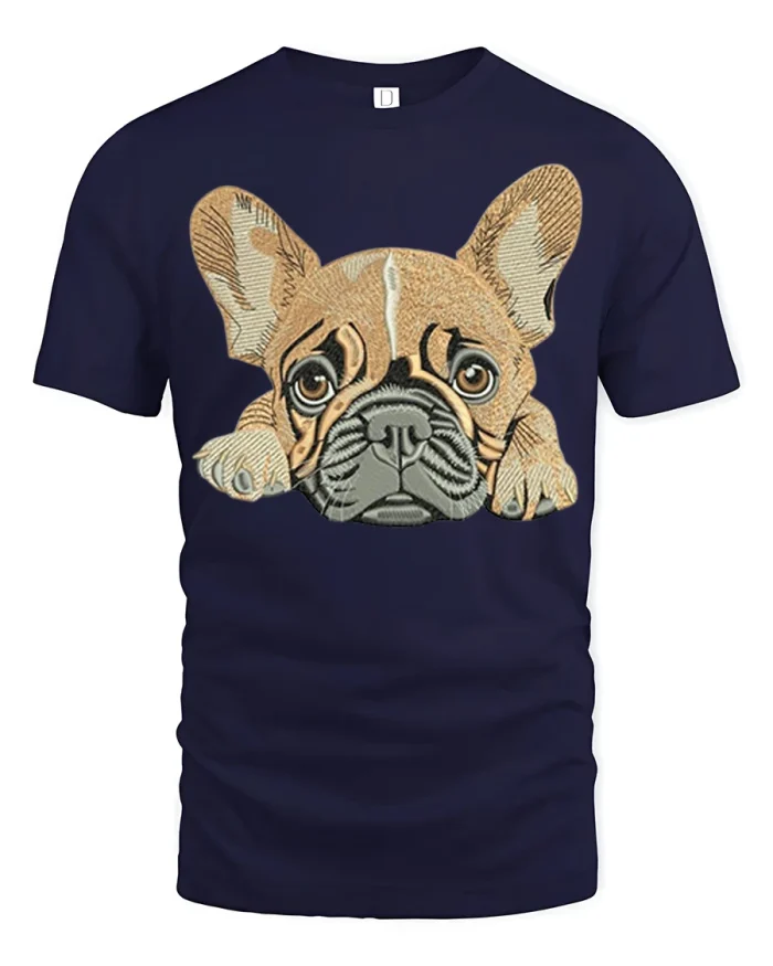 Cute French Bulldog Peekaboo Graphic T Shirt Funny Dog Lover - navy t-shirt on white background