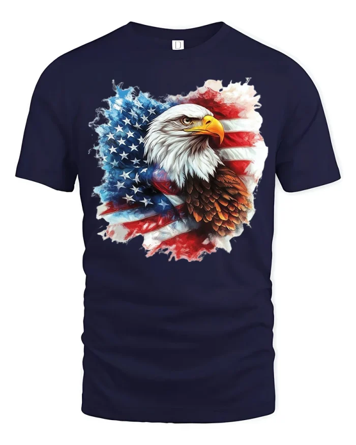 Patriotic Bald Eagle American Flag Graphic T Shirt Freedom Pride - navy t-shirt on white background