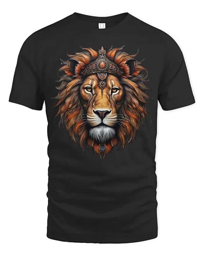 Majestic Crowned Lion King Graphic T Shirt Premium Wildlife Tee - black t-shirt on white background