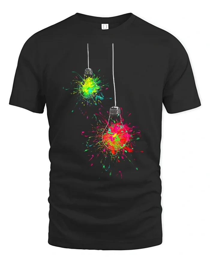 Color Splash Light Bulb Graphic Tee Creative Art Inspired Tshirt - black t-shirt on white background