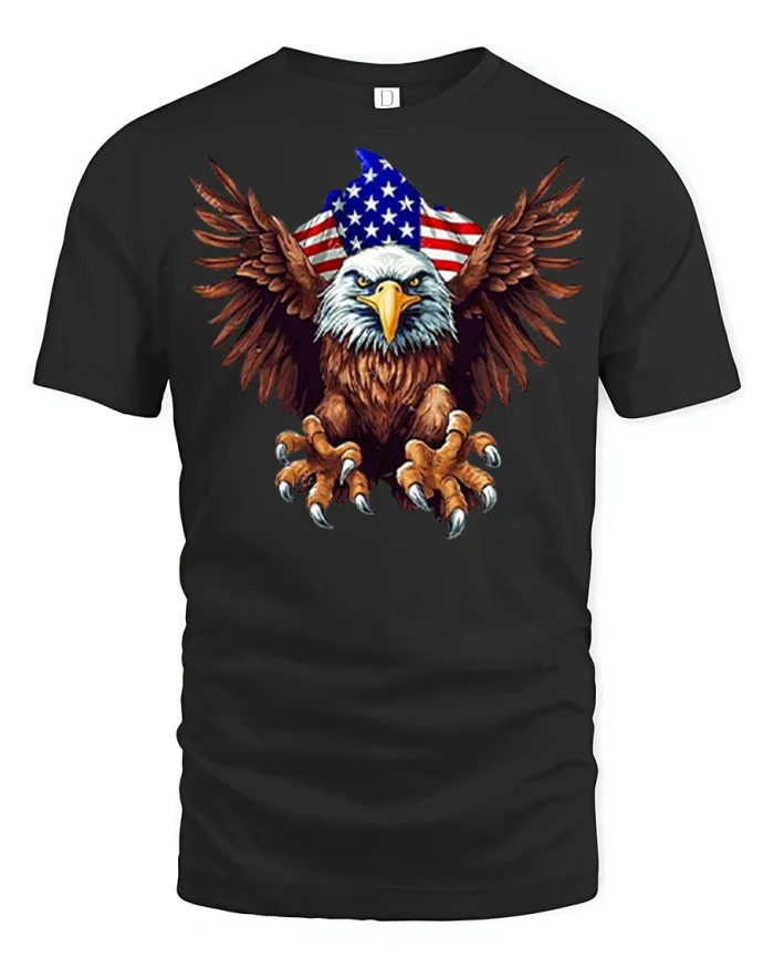 Fierce American Bald Eagle Flag Claw Graphic Cotton Tshirt - black t-shirt on white background