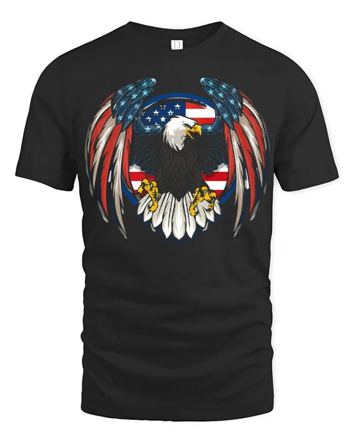 Fierce American Flag Bald Eagle Wings Graphic Cotton Tee - black t-shirt on white background