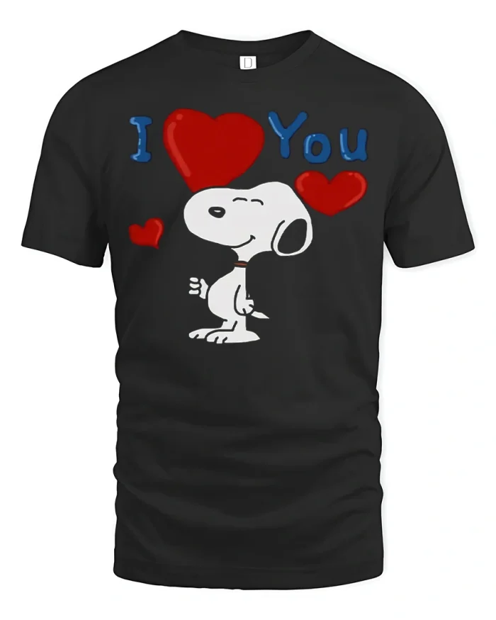 Funny I Love You Snoopy Hearts Graphic Cotton Tshirt - black t-shirt on white background