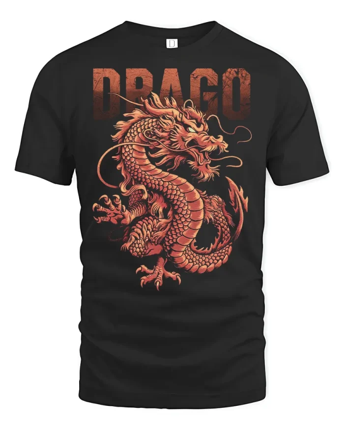 Fierce Chinese Dragon Drago Graphic Premium Cotton Tee - black t-shirt on white background