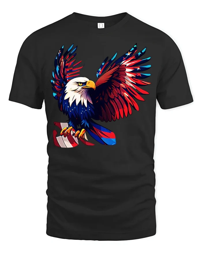 Patriotic Bald Eagle Graphic Tee American Freedom Spirit Tshirt - black t-shirt on white background