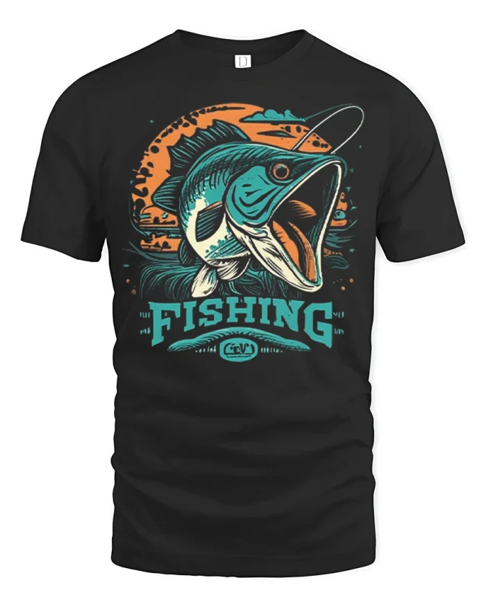 Bass Fishing Graphic Tee Vintage Angler Adventure Style Tshirt - black t-shirt on white background