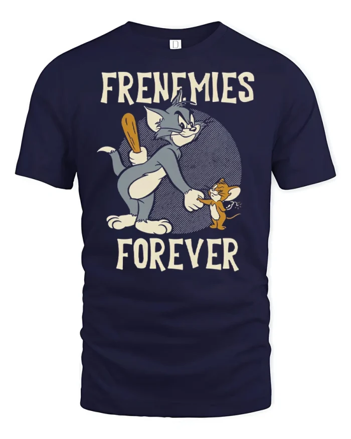 Funny Frenemies Forever Tom And Jerry Graphic Cotton Tshirt - navy t-shirt on white background