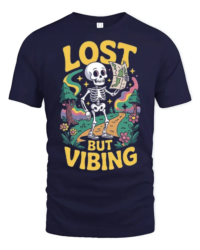 Retro Gothic Skull Red Bandana Roses Graphic Cotton Tee - navy t-shirt on white background