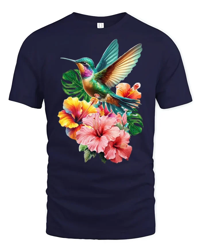Cute Baby Raccoon Floral Flower Crown Graphic Cotton Tee - navy t-shirt on white background