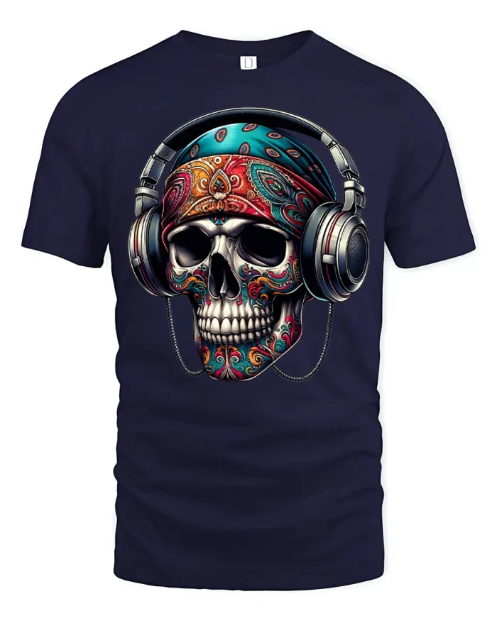 Cute Baby Sloth Denim Pocket Flowers Graphic Cotton Tee - navy t-shirt on white background