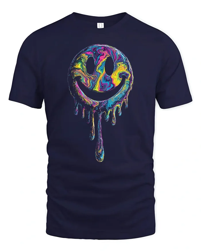 Cute Baby Elephant Denim Pocket Flowers Graphic Cotton Tee - navy t-shirt on white background