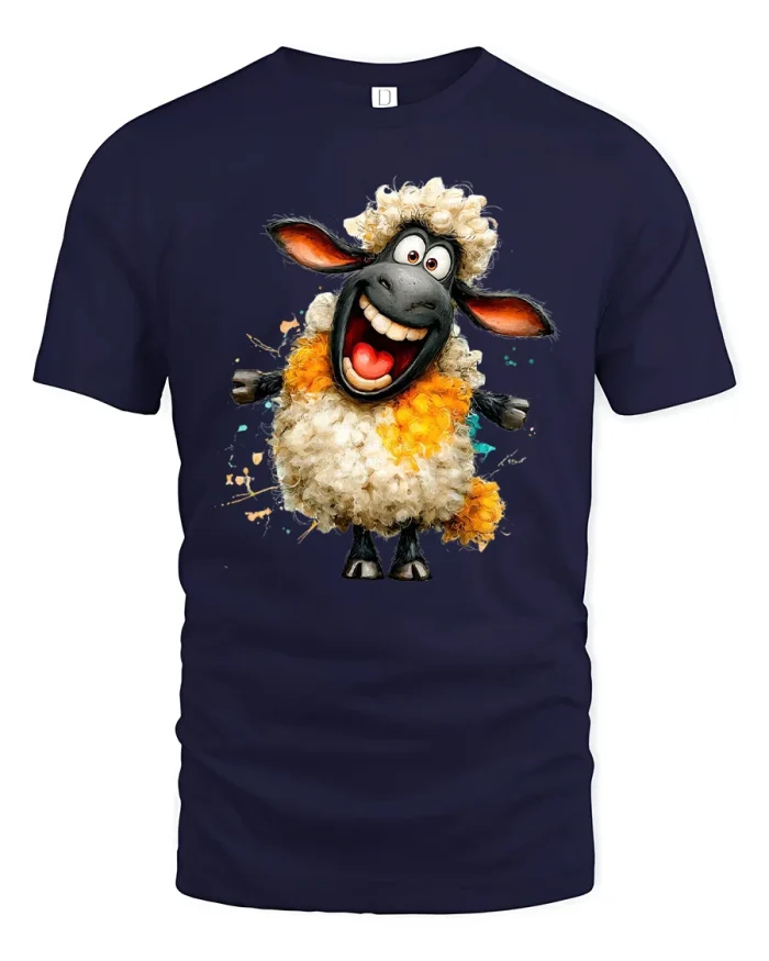 Cute Baby Giraffe Denim Pocket Flowers Graphic Cotton Tee - navy t-shirt on white background