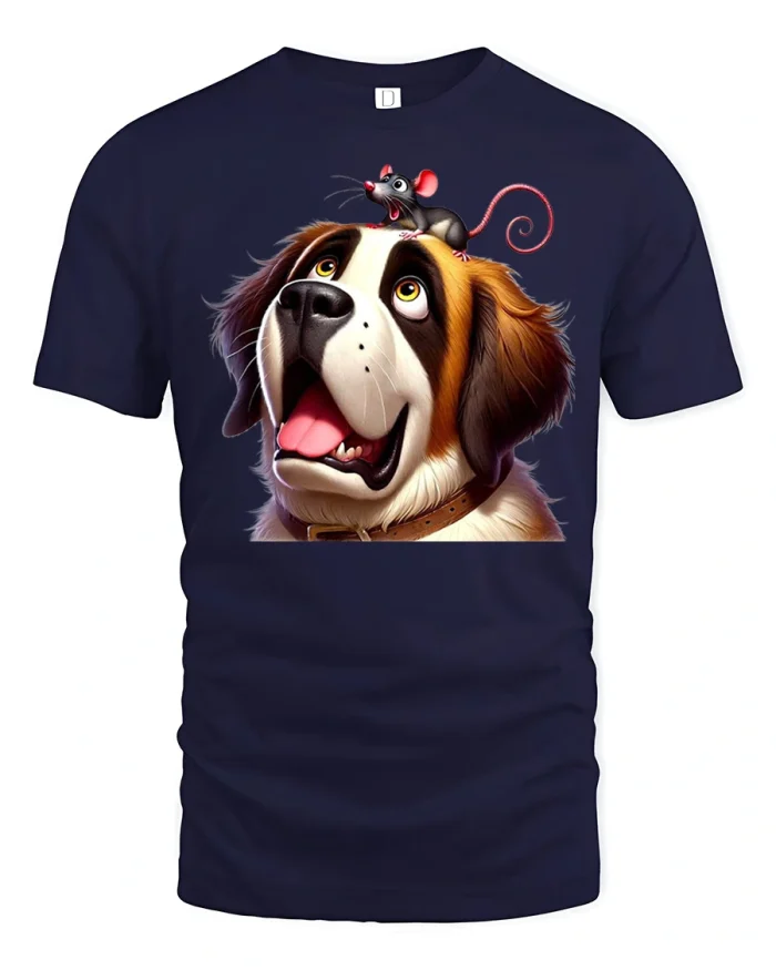 Cute Baby Deer Denim Pocket Flowers Graphic Cotton Tee - navy t-shirt on white background
