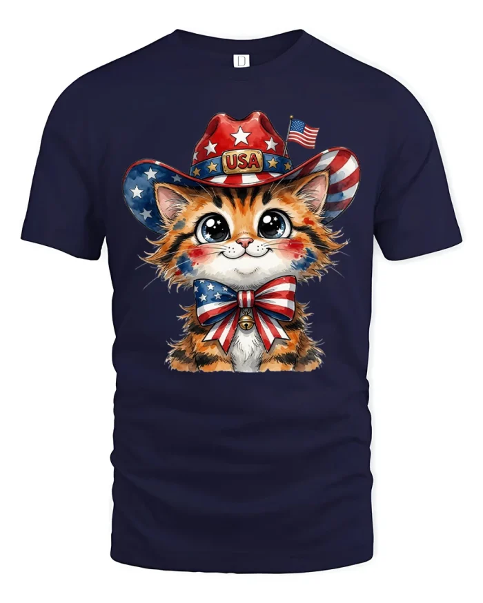 Cute Baby Deer Denim Pocket Flowers Graphic Cotton Tee - navy t-shirt on white background