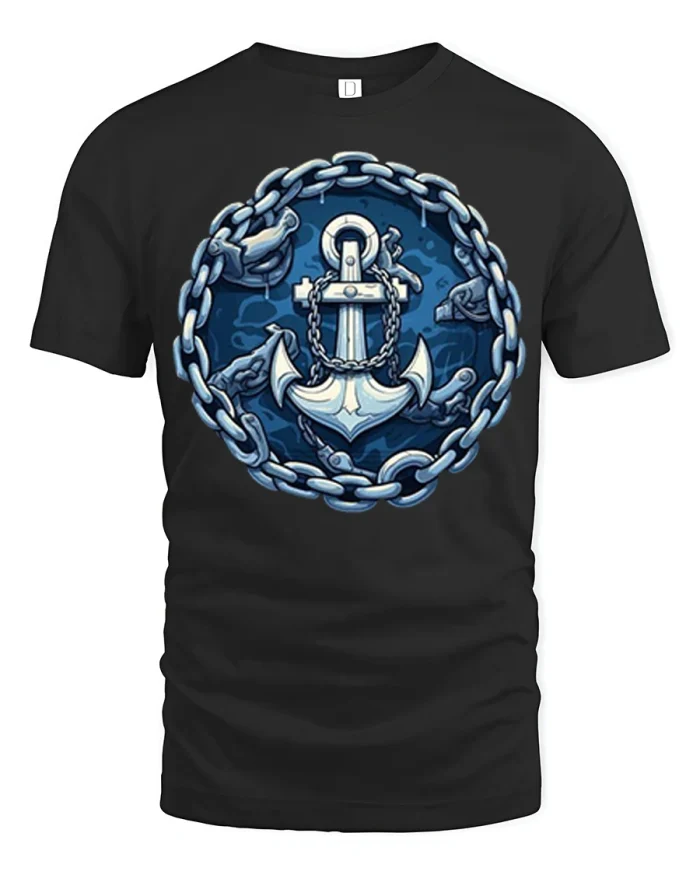 Nautical Anchor Chain Ocean Graphic T Shirt Maritime Adventure - black t-shirt on white background