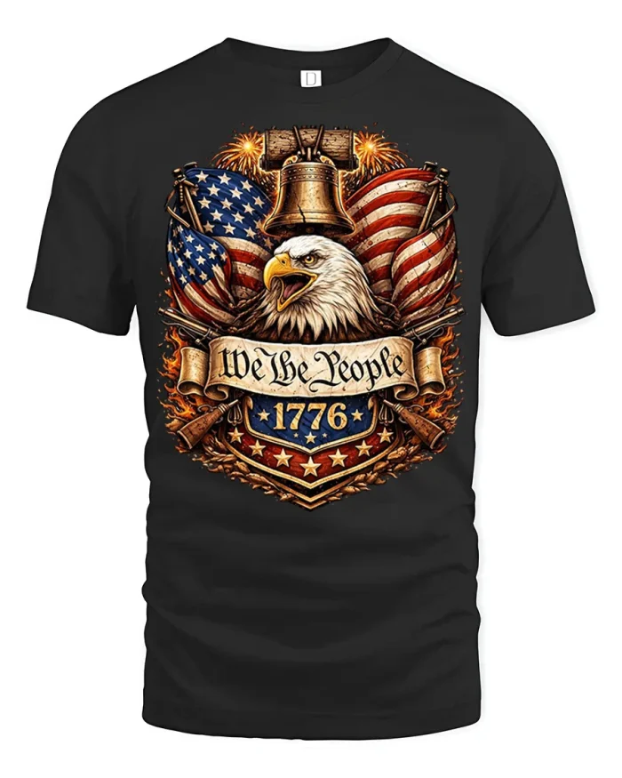 We The People 1776 Patriotic Eagle Graphic T Shirt Freedom Pride - black t-shirt on white background