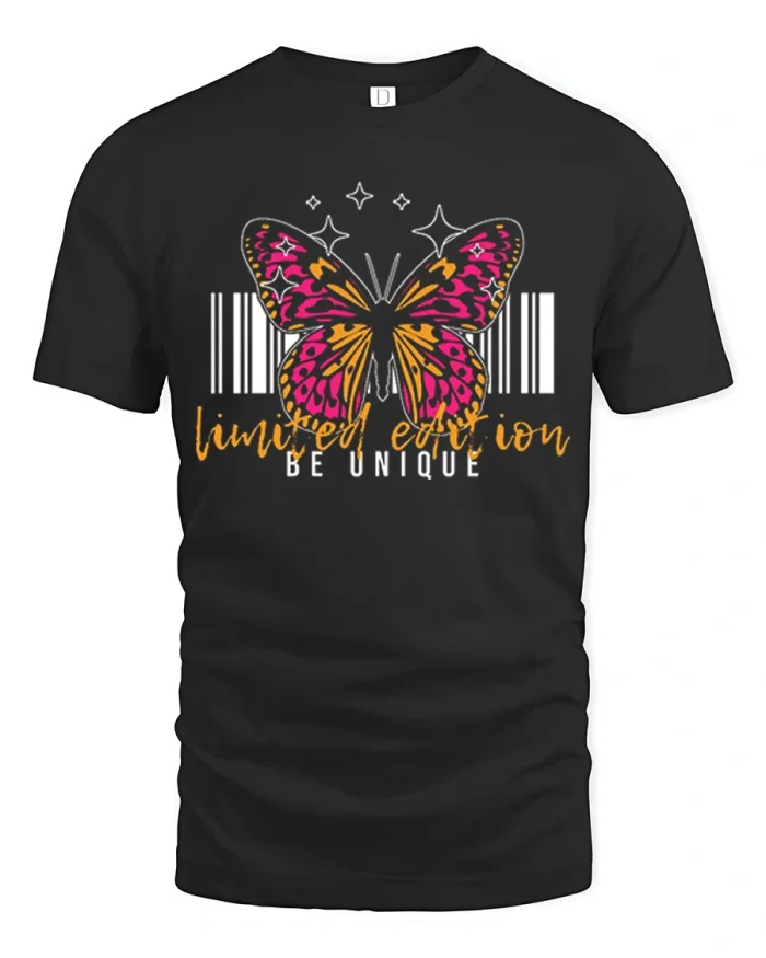Limited Edition Butterfly Graphic Tee Be Unique Inspirational Art - black t-shirt on white background