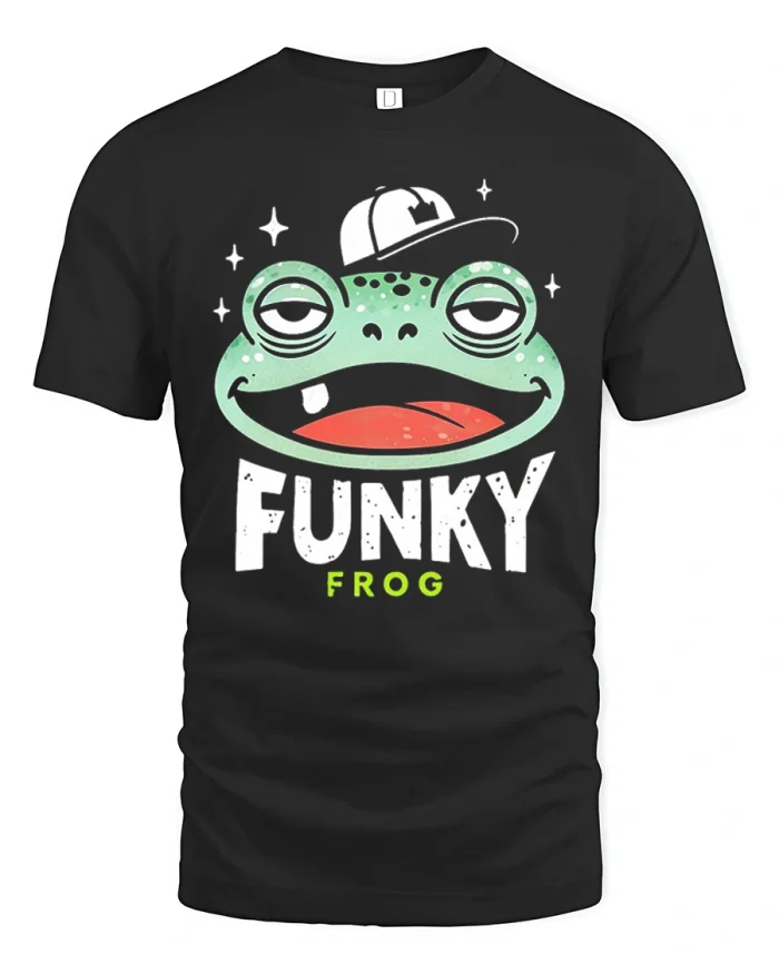 Funky Frog Graphic Tee Funny Cartoon Animal Streetwear Style - black t-shirt on white background