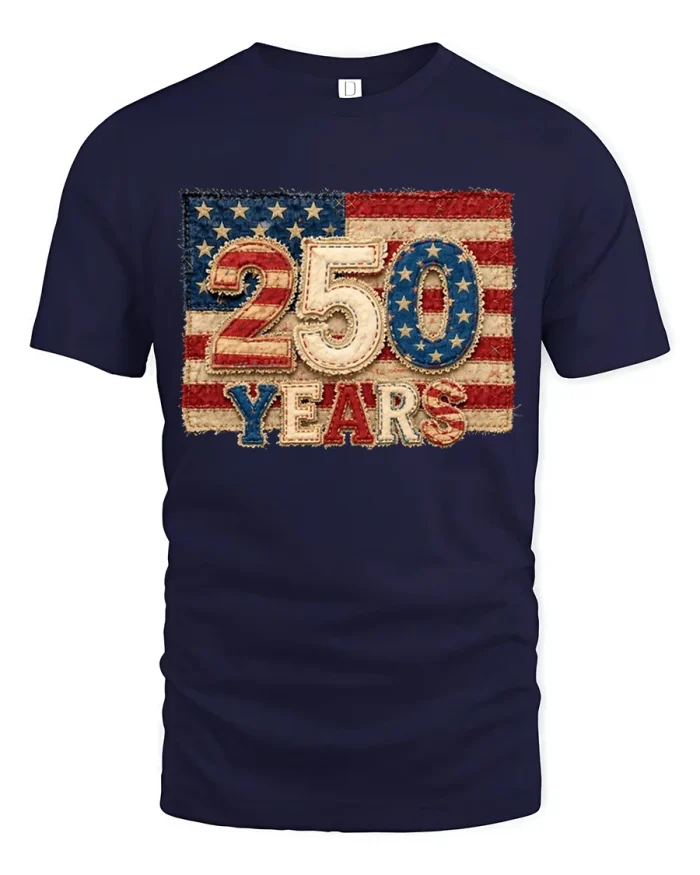 250 Years American Flag Patriotic Vintage Graphic T Shirt - navy t-shirt on white background
