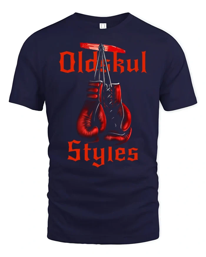 Old Skul Styles Boxing Gloves Vintage Graphic T Shirt - navy t-shirt on white background