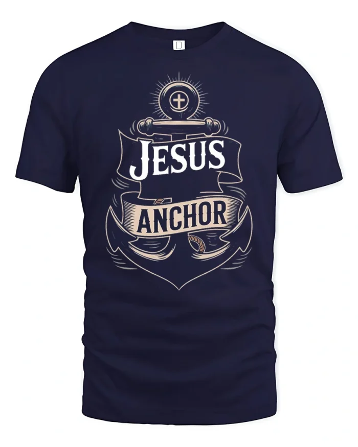Jesus Anchor Christian Faith Vintage Graphic T Shirt - navy t-shirt on white background