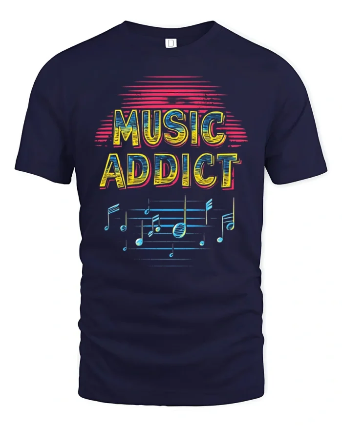 Music Addict Vintage Retro Graphic T Shirt Music Lover Style - navy t-shirt on white background