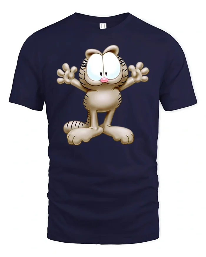 Cute Cartoon Cat Graphic Tee Funny Vintage Kitty Tshirt Smile - navy t-shirt on white background