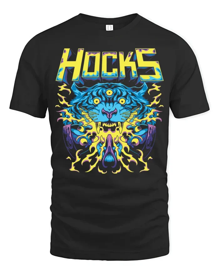 Hocks Psychedelic Three Eyed Cat Trippy Graphic Tee Shirt - black t-shirt on white background